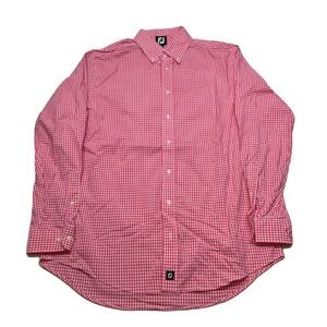 FootJoy Golf Performance Shirt Mens Large‎ Pink Gingham Check Long Sleeve
